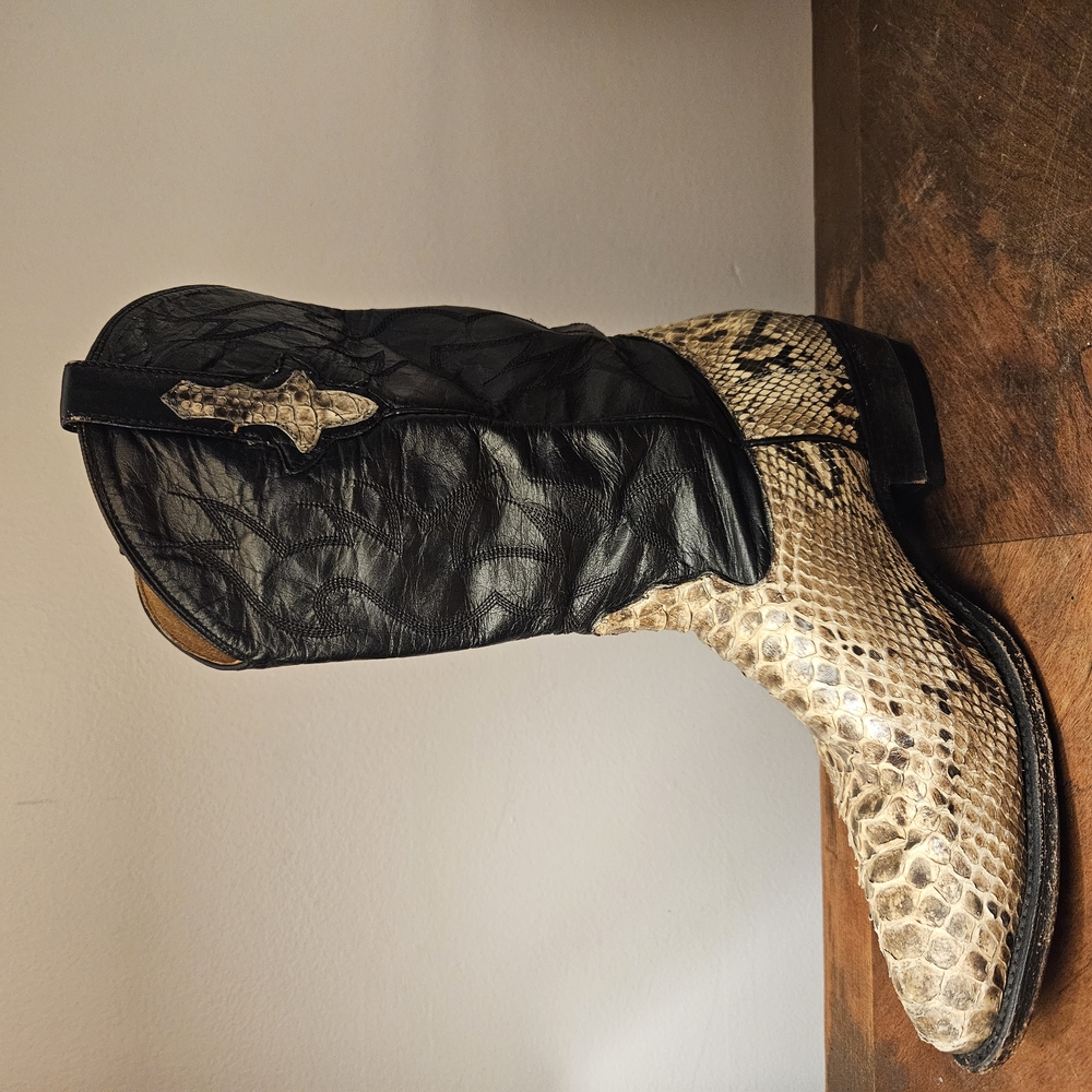 Vintage Cowboy Boots Python Snake Skin Leather Western Rodeo - Picture 2 of 10
